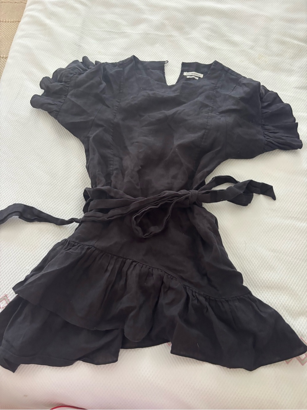 Isabel Marant Black Ruffle Tie-Waist Mini Dress